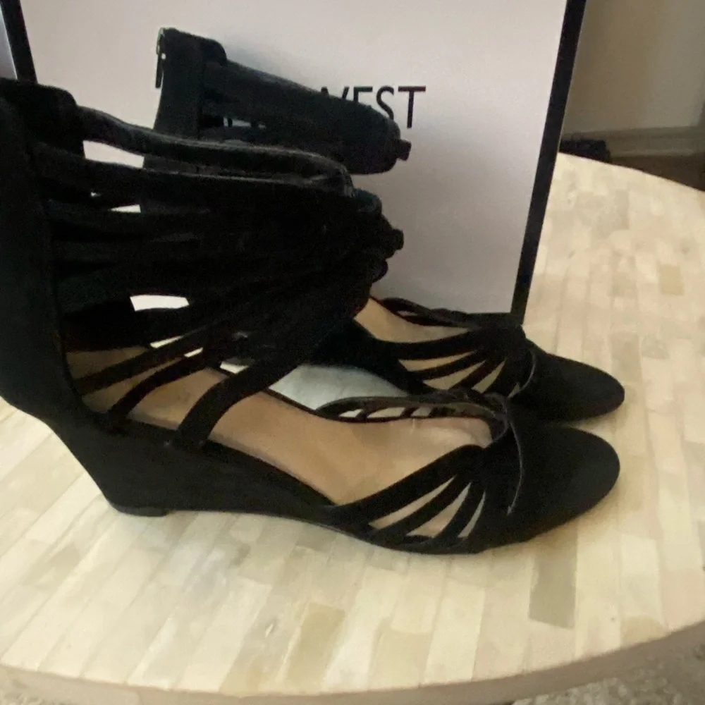 Black suede zip up sandals